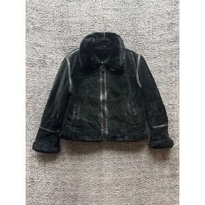 Marcia Collection Genuine Leather‎ Faux Fur Full-Zip Jacket Black Womens Size 2X